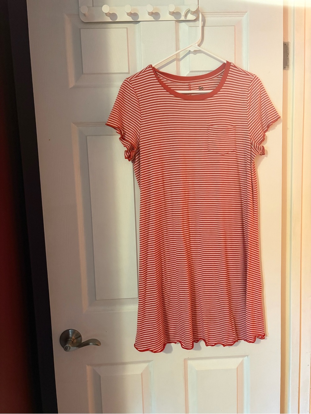 Striped Short Sleeve Swing Dress - Red/White
